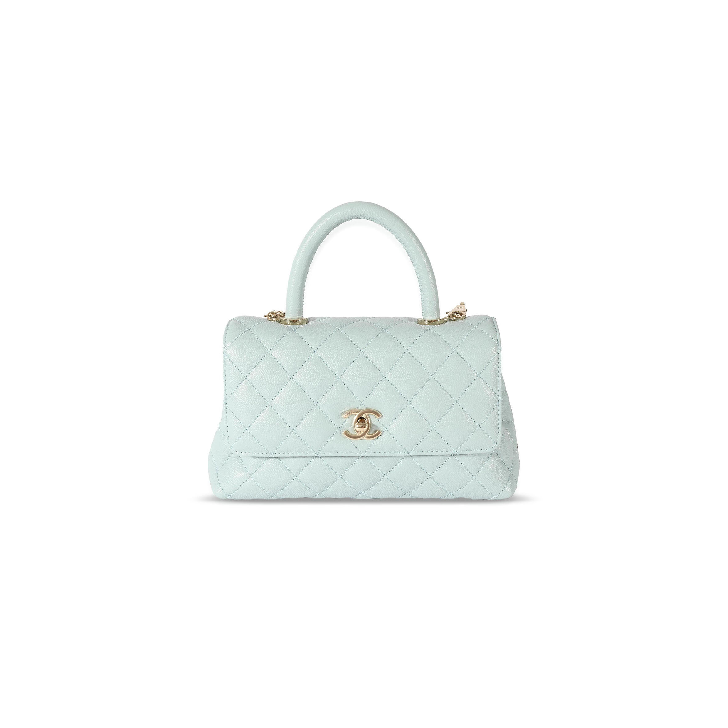 CHANEL QUILTED CAVIAR SMALL COCO TOP HANDLE LIGHT GOLD HARDWARE 410035 (23*14*10cm)